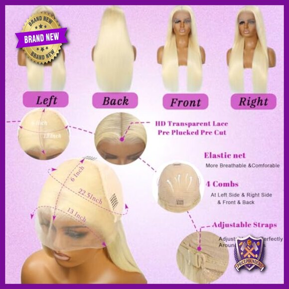 32 Inch Human Hair Lace Front Wig Straight 180% Density Pre Plucked main image 3